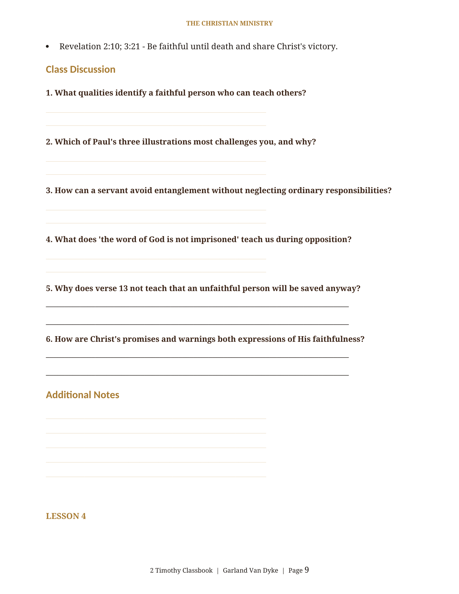 2 Timothy Bible class workbook page 10