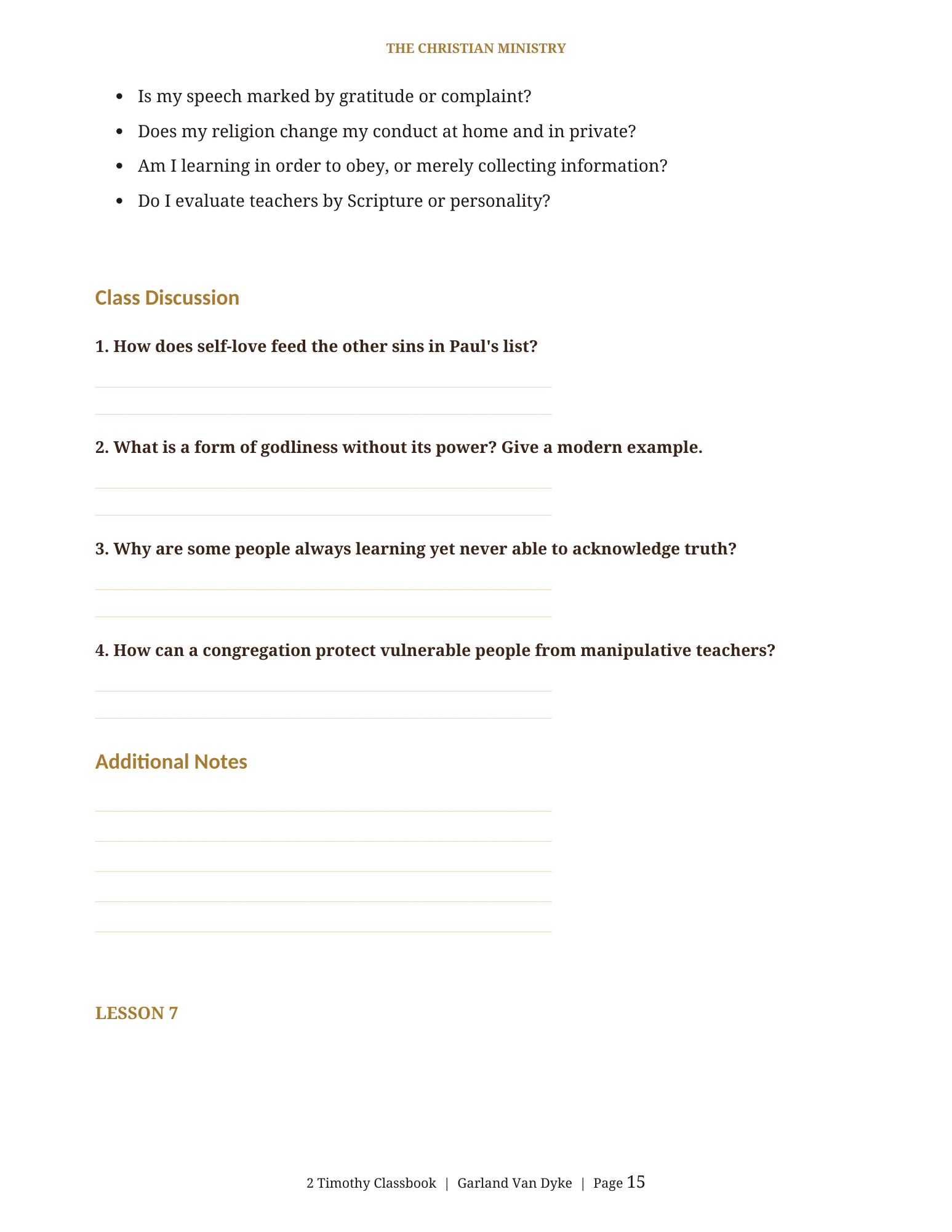 2 Timothy Bible class workbook page 16