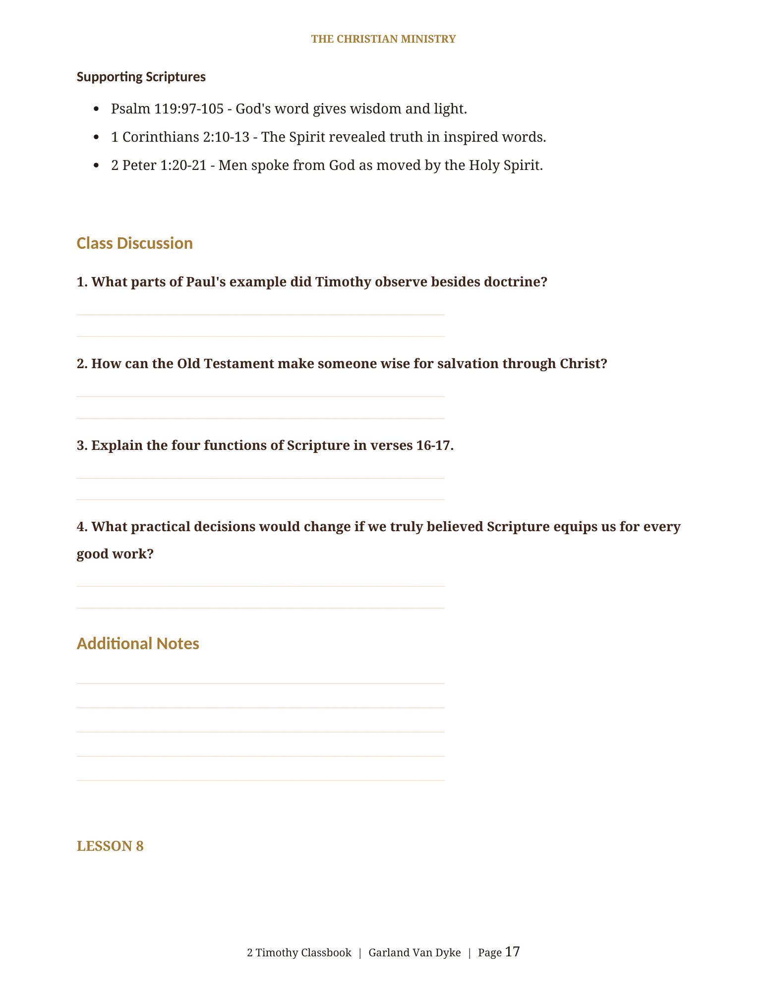 2 Timothy Bible class workbook page 18