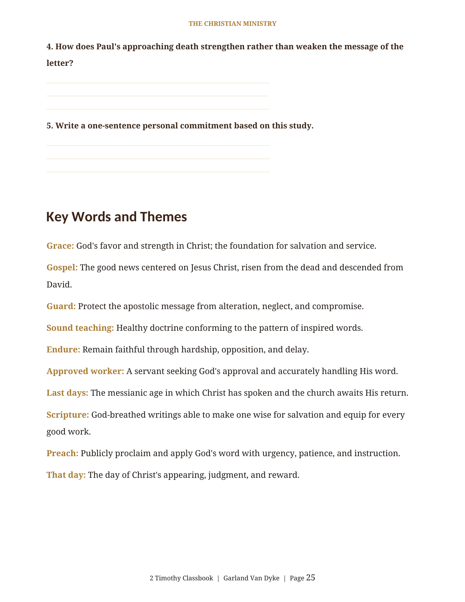 2 Timothy Bible class workbook page 26